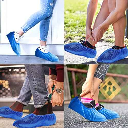 200Pcs/100Pairs Waterproof Shoe Covers Disposable Non Slip, Disposable Shoe Covers for Indoors, Premium Shoes Protectors Boot Covers, CPE Plastic Shoe Booties for Shoes Covers, Fit All Men&Women DHOOZ
