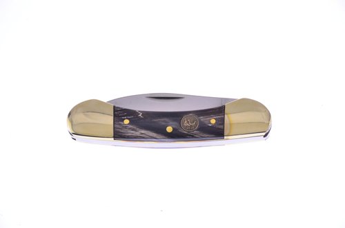 Hen & Rooster Pocket Knife 102BH Little Canoe Buffalo Horn Handle German Stainless Steel Blades Closed 2.875 Inches