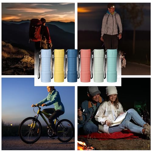 30 Pack 9 LED Small Mini Flashlight Set Plastic Handheld Flashlights with Lanyard, 3 AAA Batteries Included for Kids Night Reading Camping Emergency Hunting, 6 Color (Muted Color)
