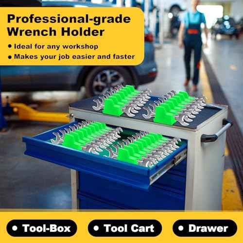Chunful 100 pcs Modular Wrench Organizer Holder Wrench Tool Organizers Storage Racks Set with Metric & SAE Label for Tool Box Drawer Storage for Father Brother Professional Mechanics Men (Green)