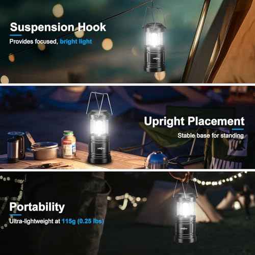 LED Camping Lantern, Battery Operated Lights, Adjustable Brightness for Camping, Emergencies, Power Outages, Outdoor Collapsible Lanterns, 2 Pack
