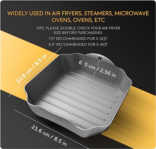 ZIP STANDING 8.5” Silicone Air Fryer Liners Set of 4 for 5-8QT – Reusable, With Handles & Drain Holes