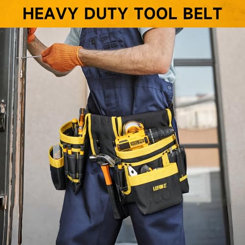 Tool Belt,Magnetic Tool Pouch,27-Pockets Heavy Duty Padded Tool Belts for Men,Detachable & Adjustable Tool Pouch Bag for Electrician,Carpenter,Construction,Work Apron,Utility Belt,Black,Yellow
