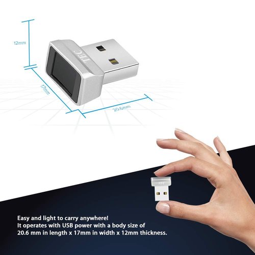 TEC Mini USB Fingerprint Reader for Windows 11/10 Hello, TEC TE-FPA2 Bio-Metric Fingerprint Scanner PC Dongle for Password-Free and File Encryption, 360° Touch Speedy Matching Security Key