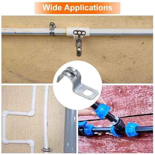 HARFINGTON 50pcs Conduit Clamp, EMT One-Hole Strap, U Tube Pipe Clamp, 10mm 3/8-Inch Pipe Dia, 6mm 1/4 Inch Hole Dia Rigid Pipe Strap, U Shaped Bracket for Tube Hose Wire Cord Fixing