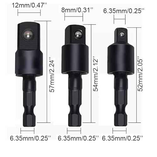 4-in-1 Impact Drill Bit Extension Set with a 105¡Æ angle screwdriver bit, right angle drill adaptor, and 360¡Æ rotatable socket adapters for 1/4", 3/8", and 1/2" sizes