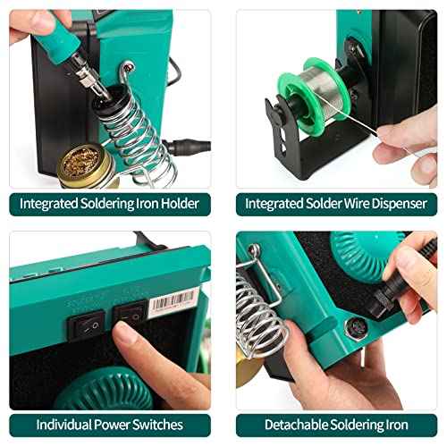 YIHUA 948DQ-II Soldering Fume Extractor 2-IN-1 60W Adjustable Temperature Control Solder Iron Station Smoke Absorber Remover Fan With 1 Solder Wire, 8 Filters And 3 Soldering Tips