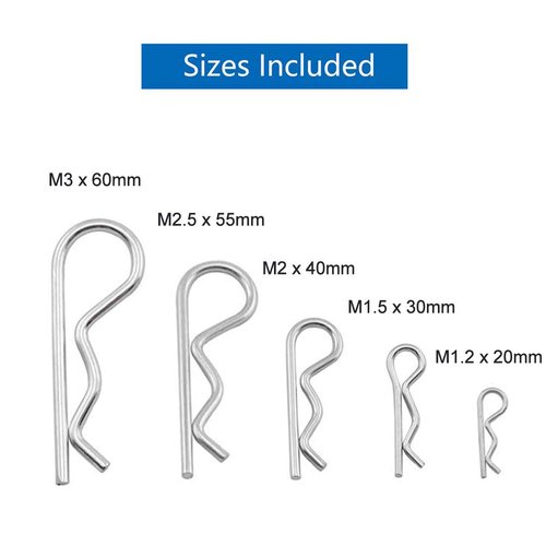XBDZR 25 Pcs R Shaped Spring Cotter Pins Fastener Assortment Kit, Zinc Plated Steel Retaining Hair Pin for Hitch Pin Lock System - 5 Sizes