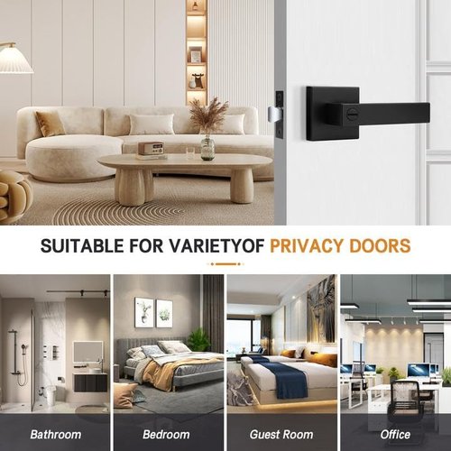 Probrico 10 Pack| Matte Black Door Handles Privacy Door Levers, Heavy Duty Bed and Bath Door Locks Interior Keyless Locksets, Reversible Flat Levers with Square Rosette