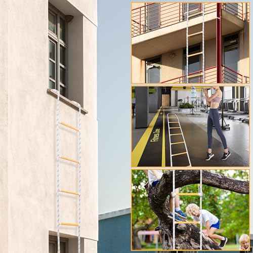 Emergency Fire Escape Ladder Flame Resistant Safety Extension Rope with 2 Hooks, 2 Story Homes Reusable Compact Portable External Ladder (2 M / 6.6 FT)