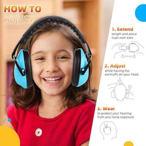 MelonArt Kids Ear Protection Earmuffs Safety Hearing Protection Headphones Noise Reduction for Autism Sensory Kids Chirldren (Black Blue)