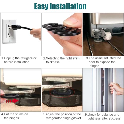 8pcs Refrigerator Door Hinge Shim Kit - Height Adjustment Spacers for Samsung (DA99-04158A / 3282540 / DA60-00314C / PS6448337) - Includes 4 Thicknesses - FOWSRHRG
