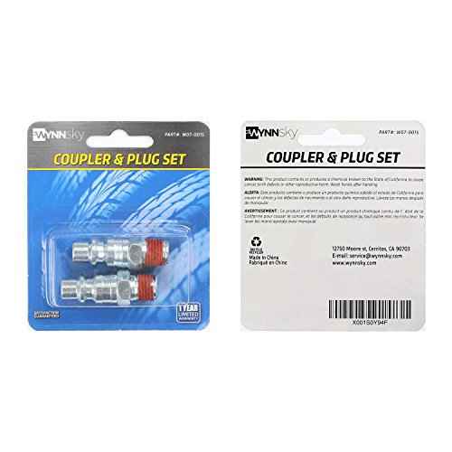 WYNNsky Industrial Air Plug Set, 3/8 Inch Body Size, 1/4 Inch NPT Male Threads Size, 2 Pieces Steel Air Compressor Accessories Hose Fittings