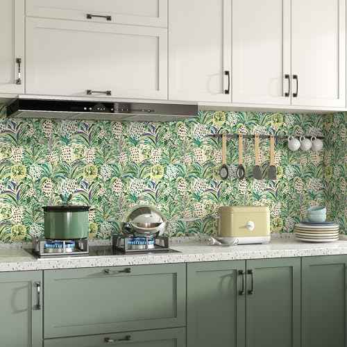 Green Leaf Wallpaper Boho Peel and Stick Wallpaper Modern 17.3"x78.8" Abstract Tropical Wallpapers Botanical Contact Paper for Cabinets Jungle Self Adhesive Removable Wall paper Waterproof Decor Vinyl