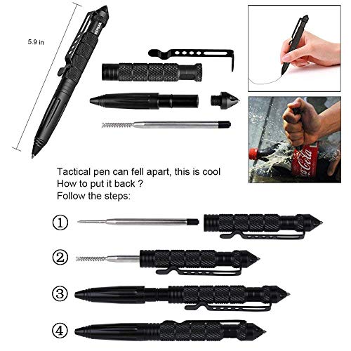 Black KEPEAK Tactical Pen with Glass Breaker & 6 Refills – Self Defense & Emergency Survival Tool