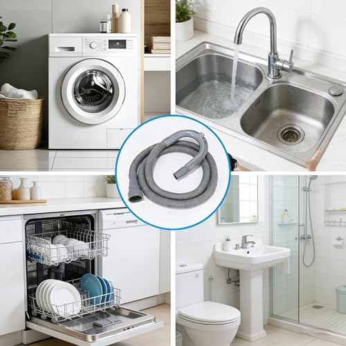 PinkCross 6.5ft Universal Washing Machine Drain Hose Extension, Flexible Corrugated Hose with Clamps