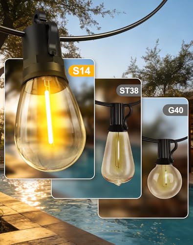 VGUXG 50ft Waterproof Solar String Lights with 15 Sockets - Outdoor Patio Decor