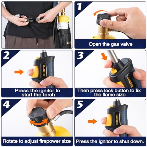 High Intensity Propane Torch Fuel by Propane,Trigger-Start Reach Hose Torch Included Holster, 5FT Hose Torch, Propane Torch Head with Ignition,Soldering Torch Kit(Fuel not included)