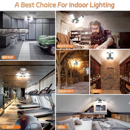 120W LED Garage Light 12000LM Deformable Panels, Screw-in Shop Lighting, 1 Pack