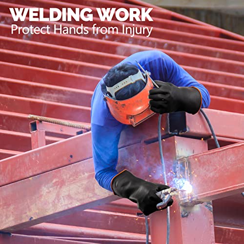 6 Pairs Chemical Resistant Gloves Heavy Duty Industrial Rubber Cleaning Black Protective Safety Work Waterproof Reusable Gloves for Car Home Lab, 14 Inches Large