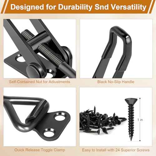 6 Pack Adjustable Toggle Latch Clamp, Upgraded Toggle Clamp Latch 4001-330Lbs Holding Capacity, Quick Release Hasp Clamps, Black Metal Pull Latches Catch for Smoker Door Tool Box Case Trunk Lid Jig