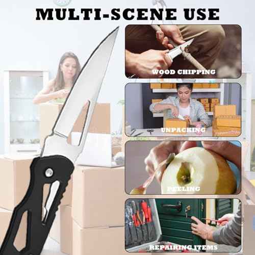 4PCS Folding Knives with Keychain Ring, Compact Stainless Steel Pocket Knives, Small Pocket Knife for Outdoor, Camping, Survival, and Everyday Carry (Black, Silver, Blue, Green)