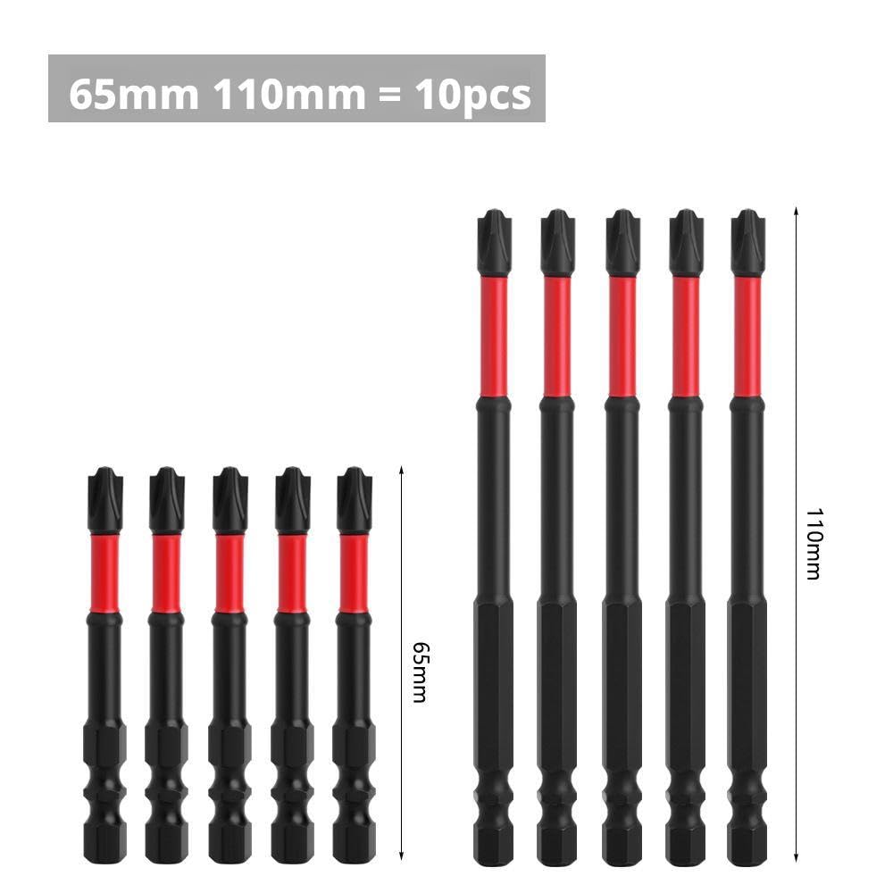 10pcs FPH2 Impact Screwdriver Bit Set for Electricians, S2 Steel 65mm & 110mm Slotted Heads 1/4 Inch Hex Shank, Magnetic Cross Slot Screw Driver Drill Bits Used Electricians