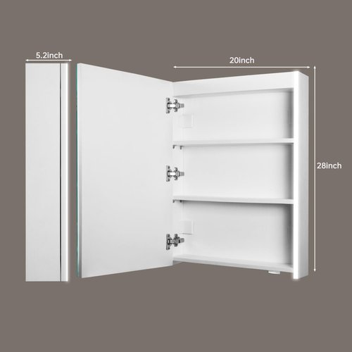 HAUSCHEN HOME 28x19-1/4inch LED Medicine Cabinet Lighted Bathroom Mirror, Stepless Dimmable, 3000K/5500K Color Temperature Wall Mounted Makeup Mirror, Adjustable Shelf (Assembly Required)