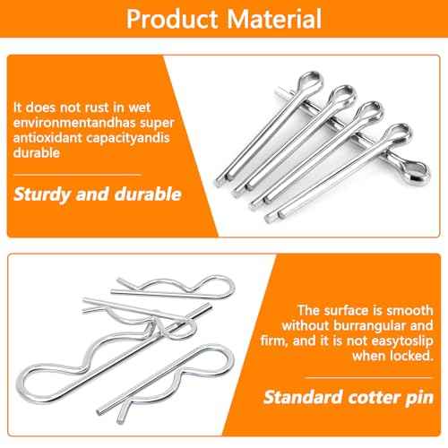 313 Pcs Stainless Steel Cotter Pins Assortment Kit: 166 Hardware Pinss Split Pinss & 147 R Clips Pins Assortment Kit Hairpin Cotter Pin Set, Hitch Pin Clips Set