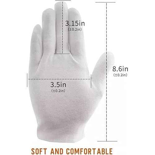 24 Pcs White Cotton Gloves, Safety Work Gloves, Stretchable Lining, Medium Size