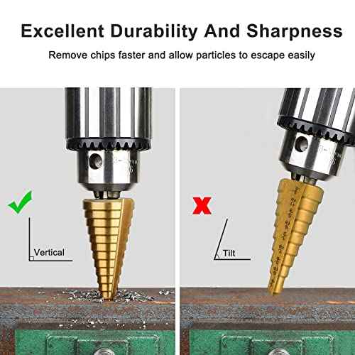 Step Drill Bit Set, Step Bits for DIY Projects and Professionals ? Titanium-Coated High-Speed Steel Step Drill Bits for Wood, Metal, and Plastic (3 Pcs)