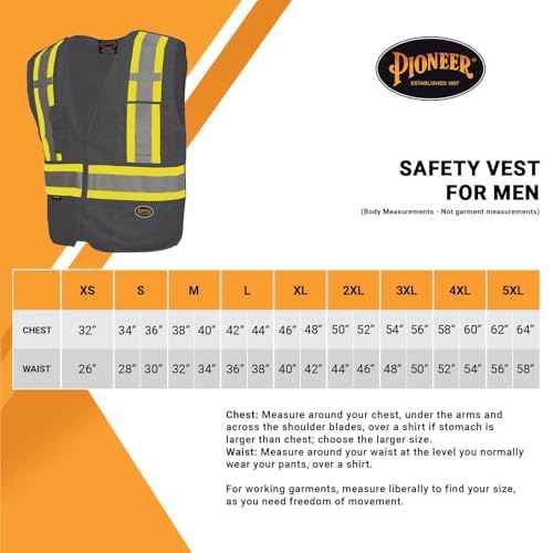 Pioneer Hi Vis Tear-Away Mesh Back Safety Vest for Me - Reflective Tape, 4 Pockets - Construction, Traffic, Security - Black