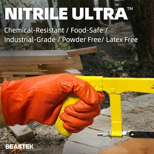 Beastek Nitrile Disposable Gloves, 8Mil Latex & Powder Free Chemical Resistant Heavy Duty Cooking Diamond Glove Orange 50 Pcs