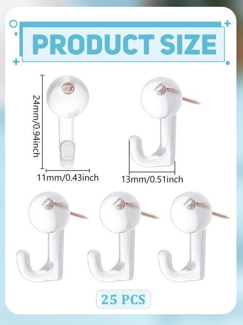 25Pcs Clear Push Pin Hooks, Decorative Thumb Tacks Hook PVC Heads Pin Tacks for Photo Wall Bulletin Board Map Calendar Home Wall Home Office School Pinning and Hanging, 24x11x13mm