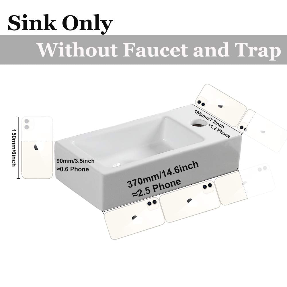 Small Bathroom Sink Wall Mounted Bathroom Sink Rectangle Ceramic Wash Basin Right Hand (Right Hand)