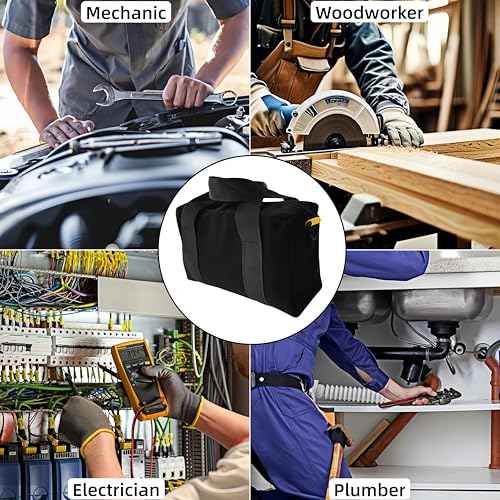 12 Inch Canvas Tool Bag, Small Tool Bag for Men, Large Capacity Wide Mouth Tool Organizer Tote Bag for Storage Hand Tools Wrenches (Black, 12 Inch)