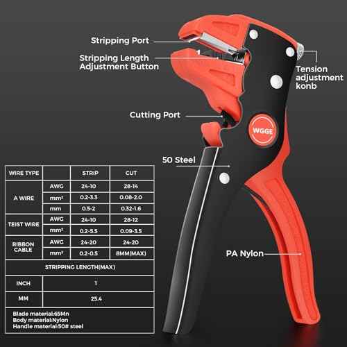 WGGE Automatic Wire Stripper and Cutter, 2 IN 1 Wire Stripper Tool, Adjustable 10-24 AWG Electrical Cable Wire Stripping Tool for Electronic and Automotive Repair, Eagle Nose Pliers (7-Inch)