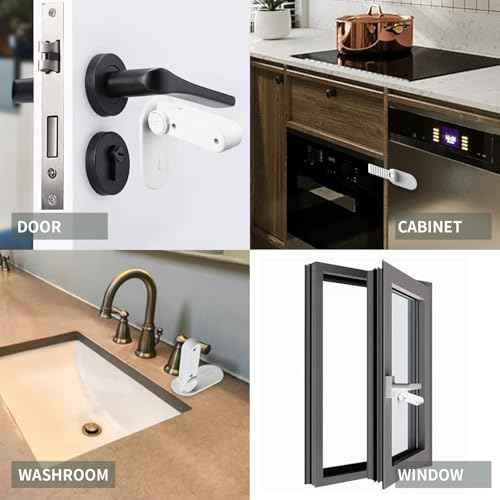 Childproof Door Lever Lock Prevents Toddlers Pets from Opening Doors, No Drill Tool Needed Easy to Instal, Child Safety Locks for Doors, Windows, washrooms (Black, Pack, 4)