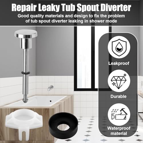 Gosknor Chrome Silver 2pcs Tub Spout Diverter Repair Kit with Valve Stems & Seals - Easy Fix for Leaking Bathtub Spouts