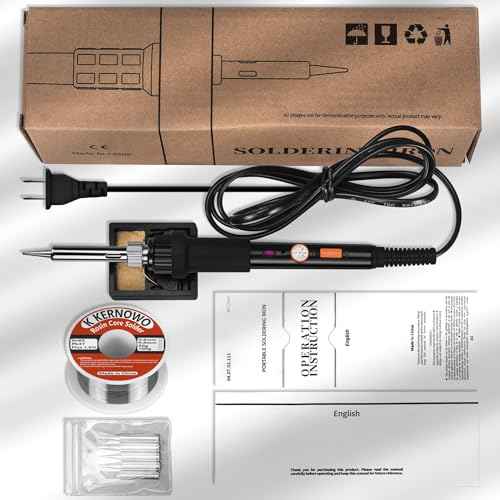 Soldering Iron Kit, 60W 110V Adjustable Temperature Soldering Iron with 5PCS Tips, Solder Wire, Stand, Welding Tool for Repair, Electric Repairing, DIY