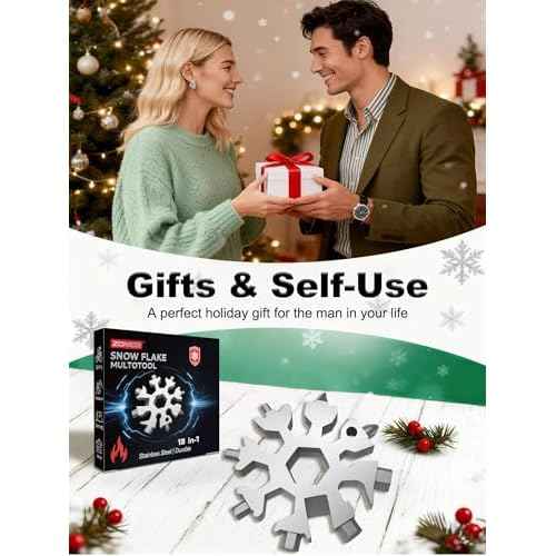 18-in-1 Snowflake Multi Tool ? Stainless Steel with Bottle Opener & Wrench,Compact EDC Tool for Camping,Fishing,Hiking, Stocking Stuffers,Gifts for Men,Dad,Husband (Silver)