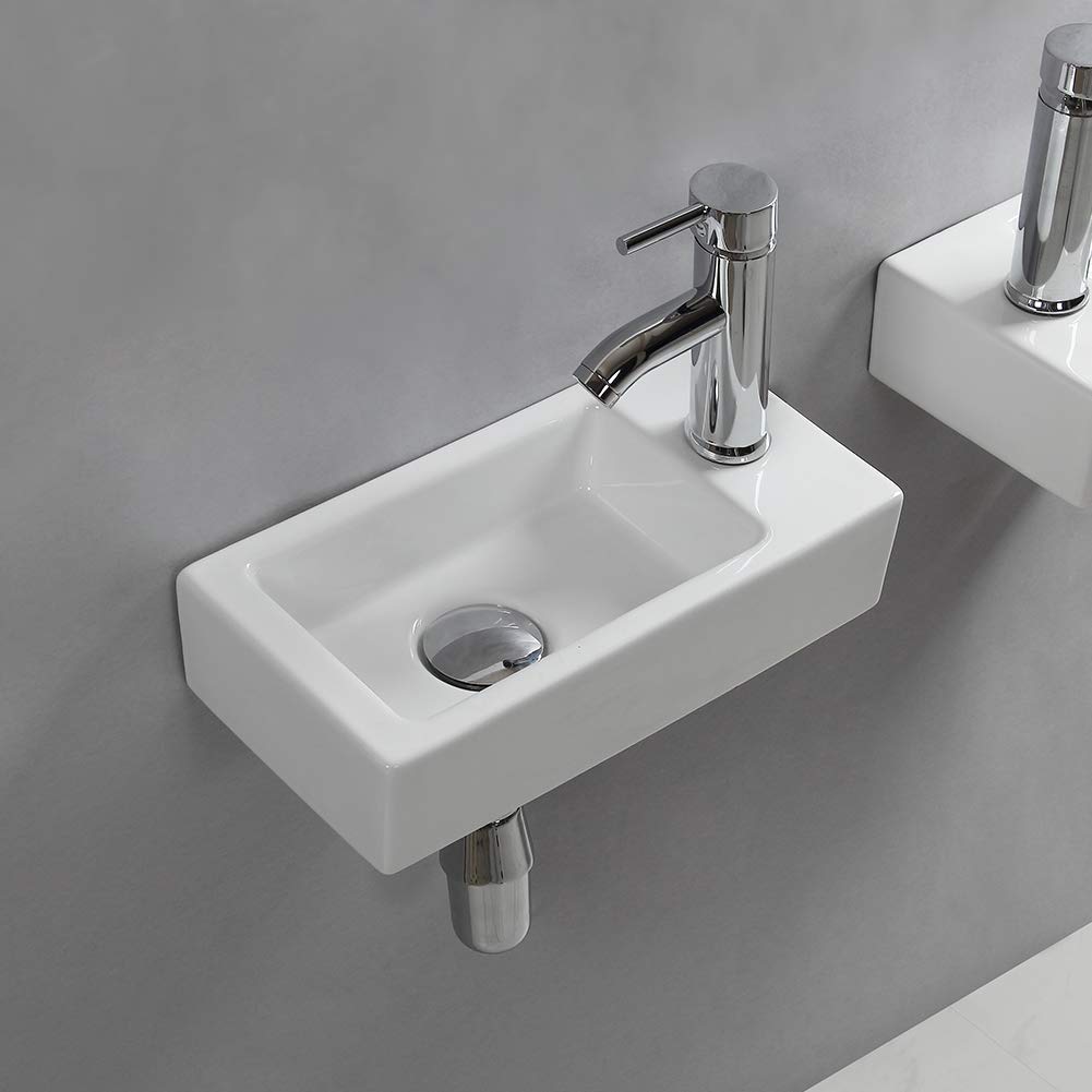 Small Bathroom Sink Wall Mounted Bathroom Sink Rectangle Ceramic Wash Basin Right Hand (Right Hand)