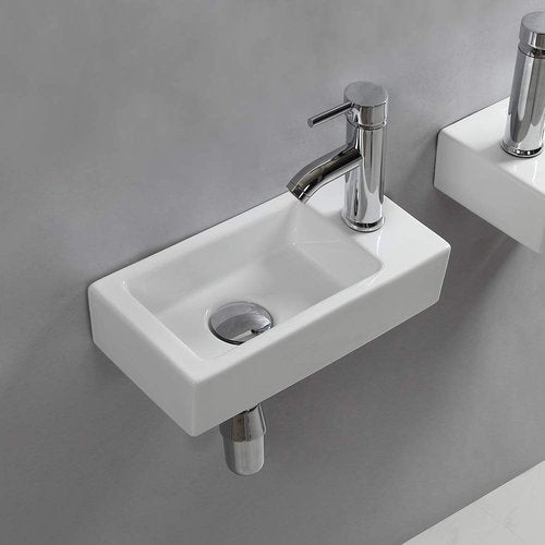 Small Bathroom Sink Wall Mounted Bathroom Sink Rectangle Ceramic Wash Basin Right Hand (Right Hand)
