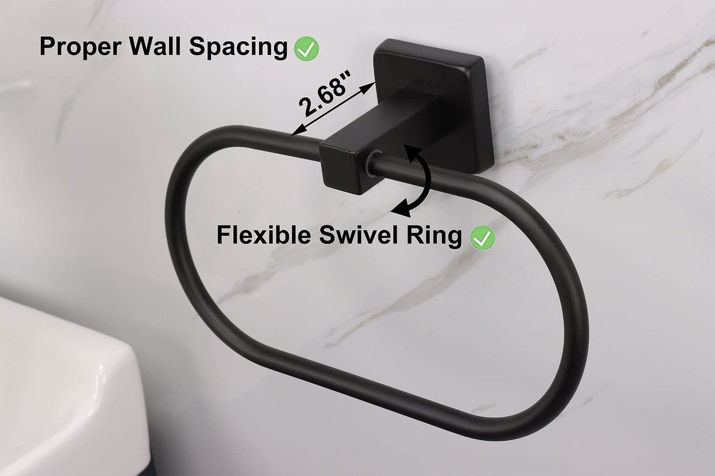 TocTen Towel Ring/Hand Towel Rack - Thicken SUS304 Stainless Steel Bathroom Hand Towel Holder Heavy Duty Unique Oval Hand Towel Hanger Wall Mounted for Bathroom Kitchen Sink (Matte Black)