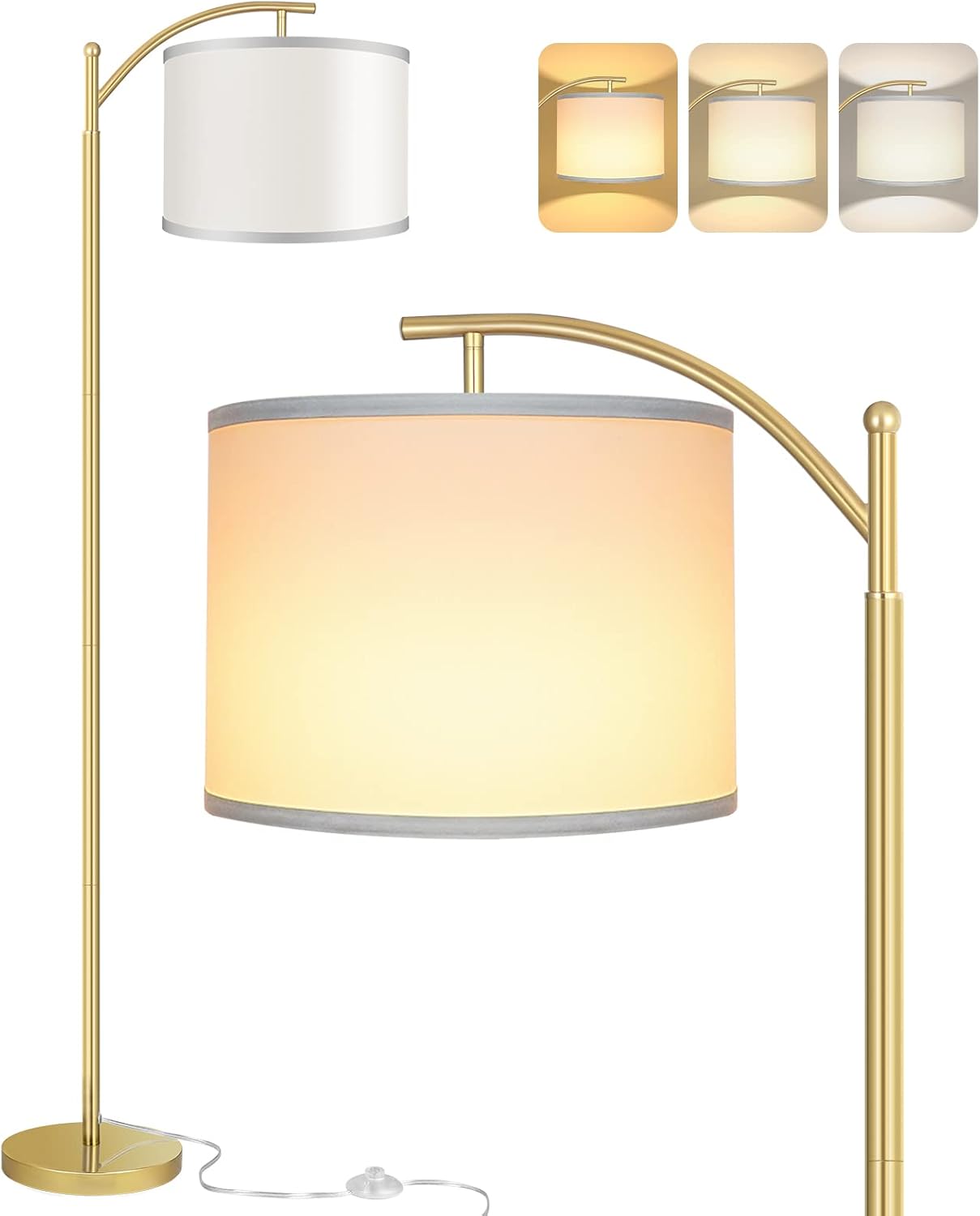 ROTTOGOON Floor Lamp for Living Room with 3 Color Temperatures LED Bulb, Standing Lamp Tall Industrial Floor Lamp Reading for Bedroom, Office (9W LED Bulb, Beige Lampshade Included) -Black