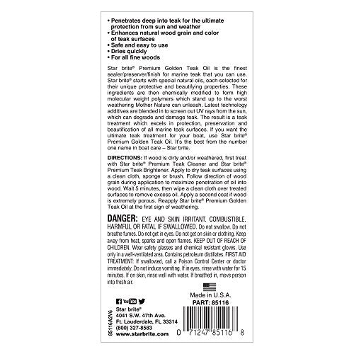 STAR BRITE Premium Golden Teak Oil - Sealer, Preserver, & Finish for Outdoor Teak & Other Fine Woods - Step 3 - 16 OZ (085116PW)