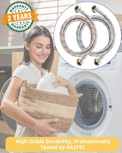 GA1FSL NPT 4 Ft Stainless Steel Washing Machine Hoses 2-Pack Burst-Proof Hot Cold
