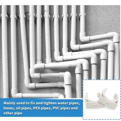 12 Pcs PVC Water Pipe Clamps, 1-1/2 Inch (40mm) ID Pipe Clamps Clips U-Shaped Buckles for Water Pipes and Tubing Hoses Support (White)