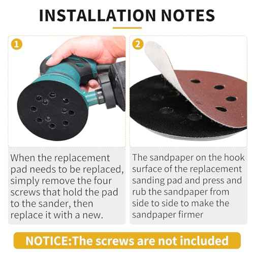 5" 8 Hole Hook & Loop Orbital Sander Metal Pad Compatible with Makita XOB01Z BO5010 BO5021 BO5030K BO5031K BO5041K Random Orbital Sander Replacement Part for Makita # 743081-8 & 743051-7