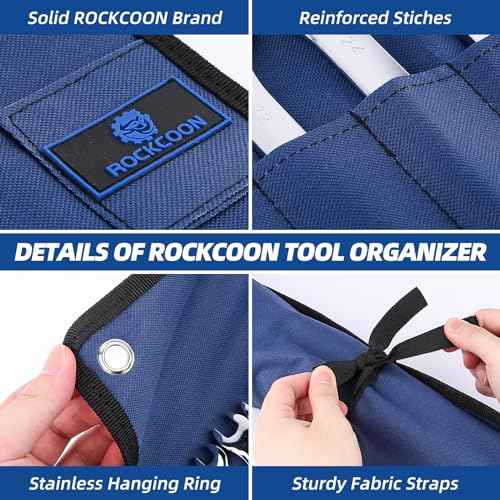 16 Pockets Wrench Roll Organizer, Rolled Tool Pouch Bag with Water Proof Oxford Cloth, Blue